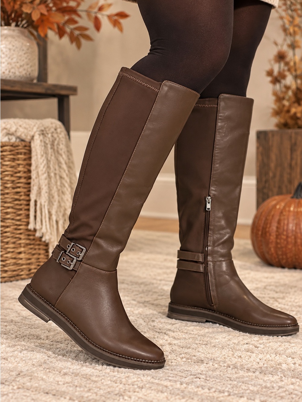Dkny Dark Brown Knee-High Heeled Riding Boots